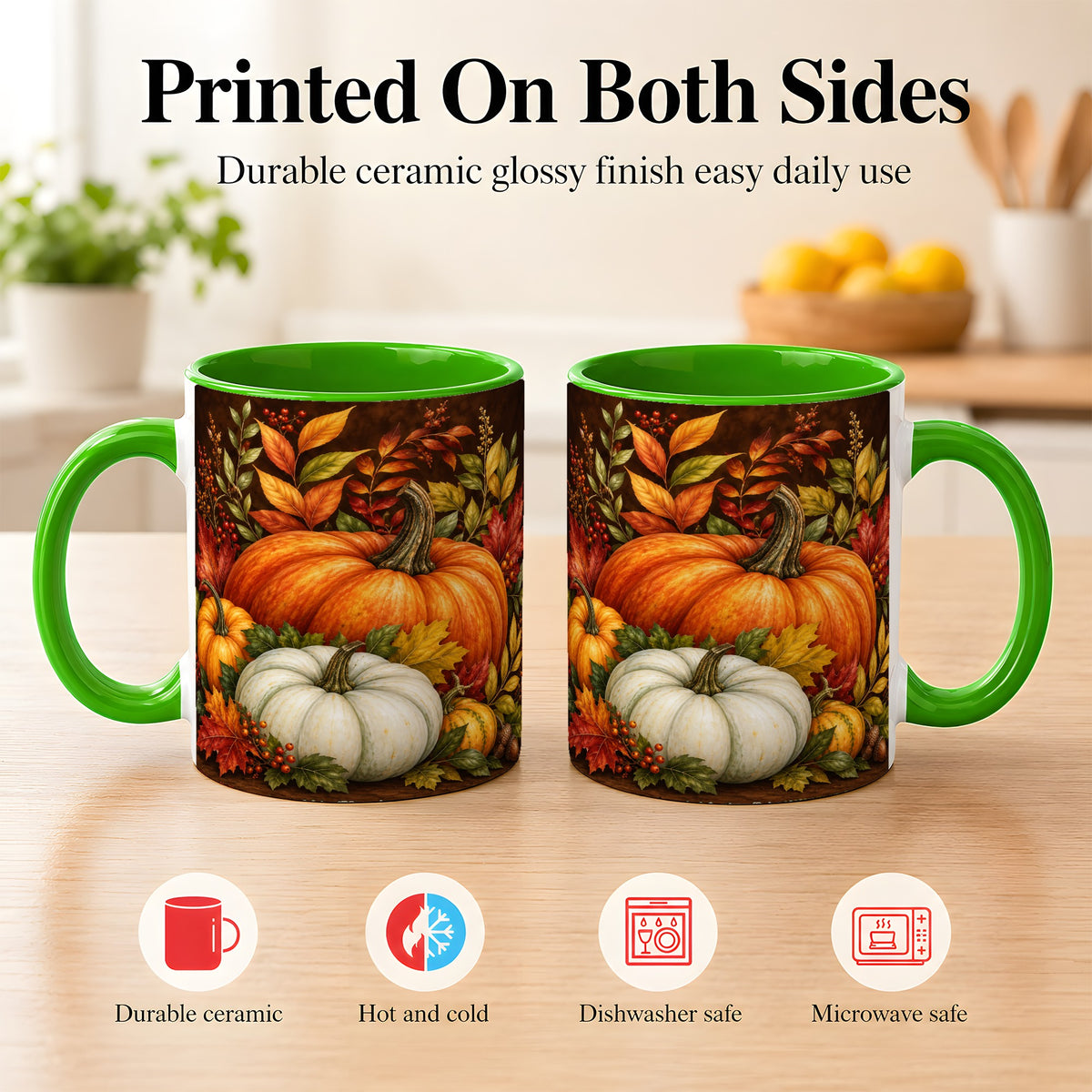 #pl[11oz|Green] Rustic Autumn Pumpkin Coffee Mug, Fall Harvest Mug, Ceramic Cup
