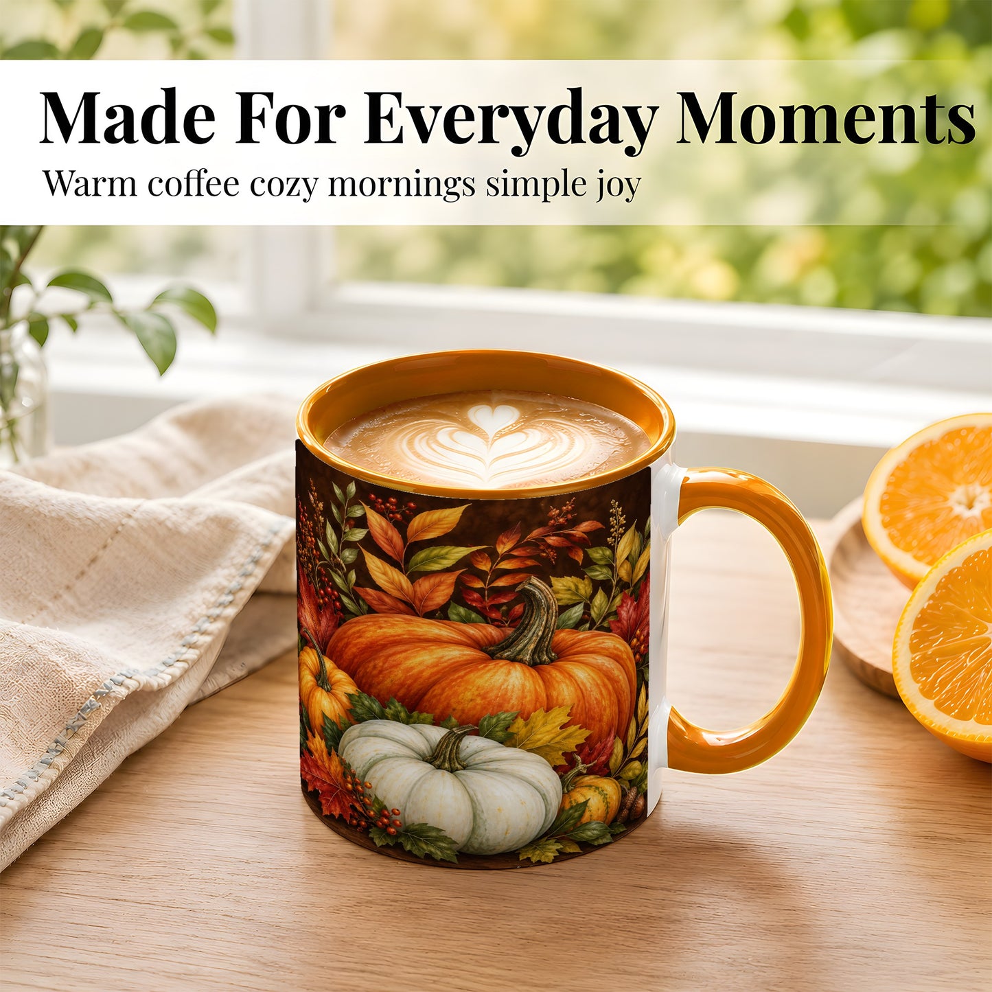 #pl[11oz|Orange] Rustic Autumn Pumpkin Coffee Mug, Fall Harvest Mug, Ceramic Cup