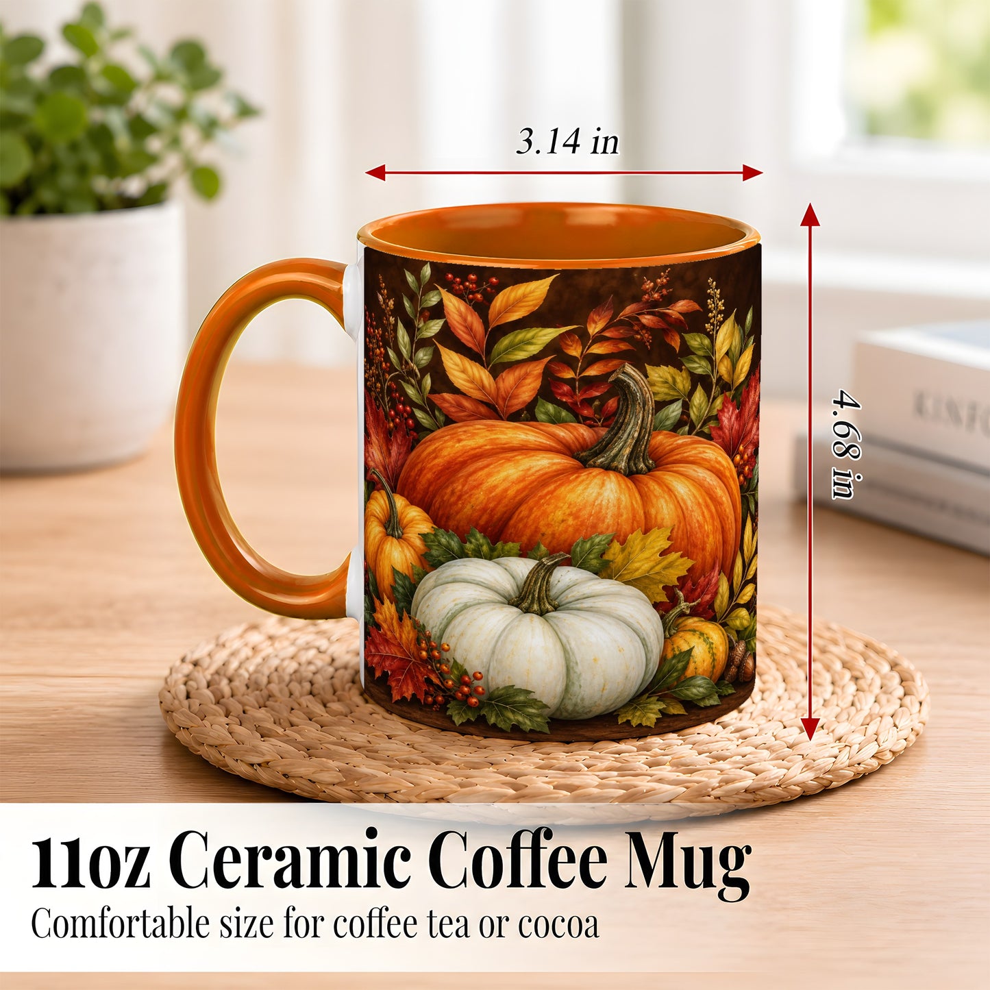 #pl[11oz|Orange] Rustic Autumn Pumpkin Coffee Mug, Fall Harvest Mug, Ceramic Cup