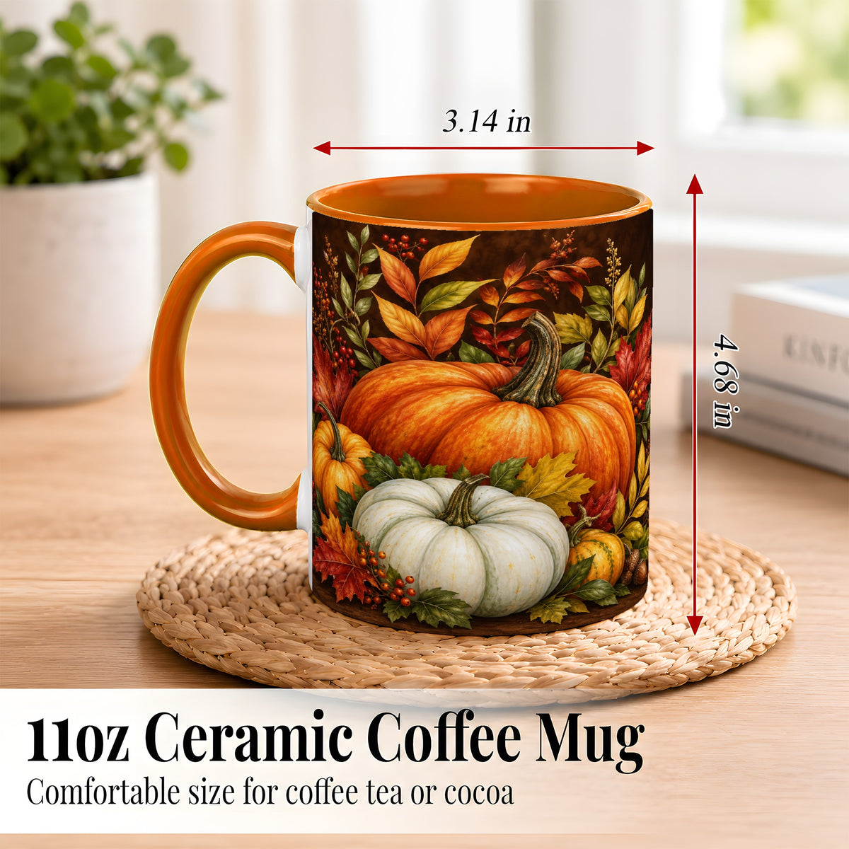 #pl[11oz|Orange] Rustic Autumn Pumpkin Coffee Mug, Fall Harvest Mug, Ceramic Cup