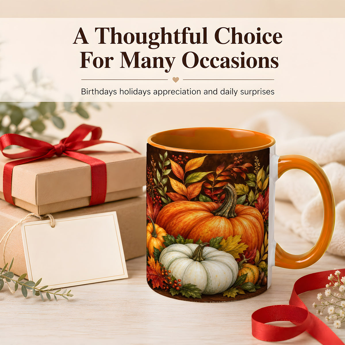 #pl[11oz|Orange] Rustic Autumn Pumpkin Coffee Mug, Fall Harvest Mug, Ceramic Cup