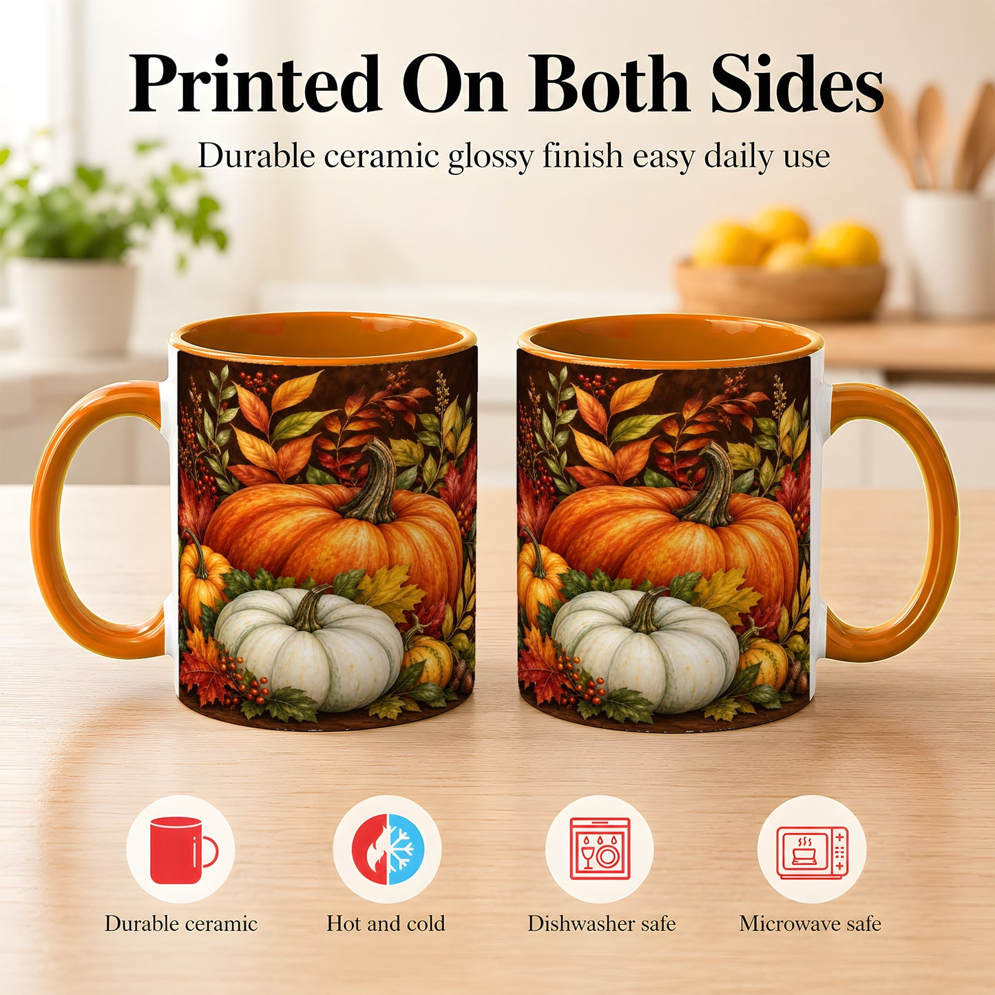 #pl[11oz|Orange] Rustic Autumn Pumpkin Coffee Mug, Fall Harvest Mug, Ceramic Cup