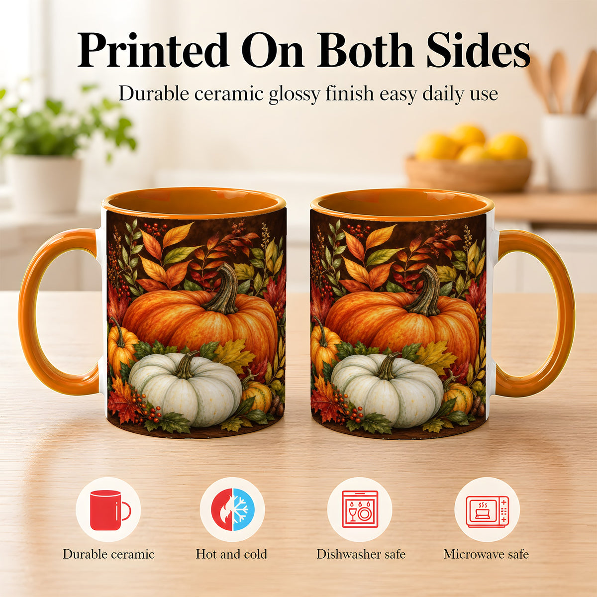 #pl[11oz|Orange] Rustic Autumn Pumpkin Coffee Mug, Fall Harvest Mug, Ceramic Cup