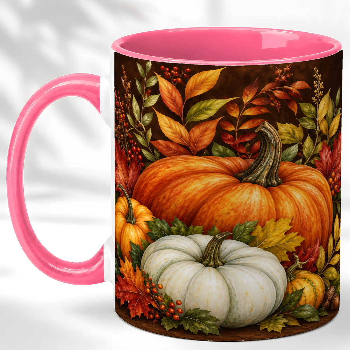 #pl[11oz|Pink] Rustic Autumn Pumpkin Coffee Mug, Fall Harvest Mug, Ceramic Cup