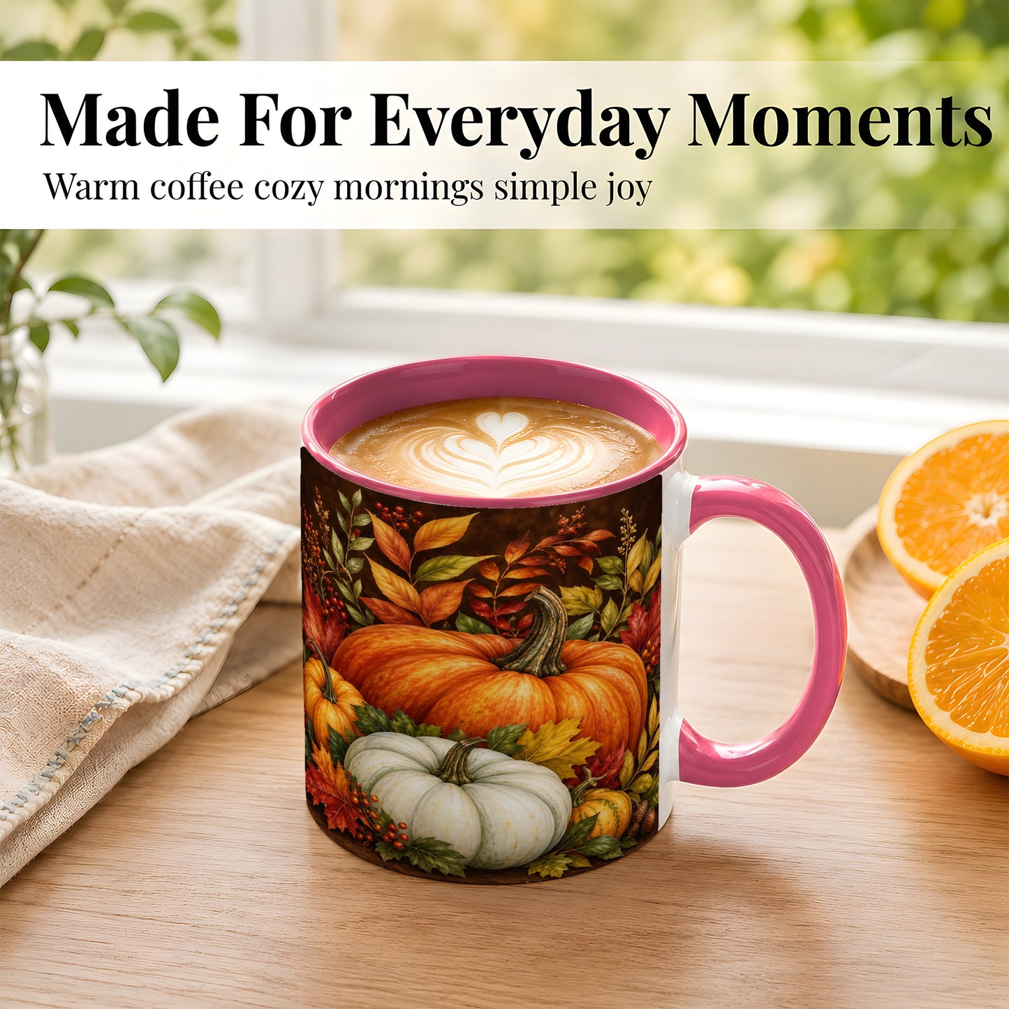 #pl[11oz|Pink] Rustic Autumn Pumpkin Coffee Mug, Fall Harvest Mug, Ceramic Cup