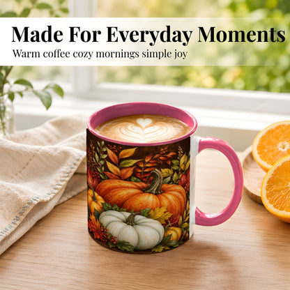 #pl[11oz|Pink] Rustic Autumn Pumpkin Coffee Mug, Fall Harvest Mug, Ceramic Cup