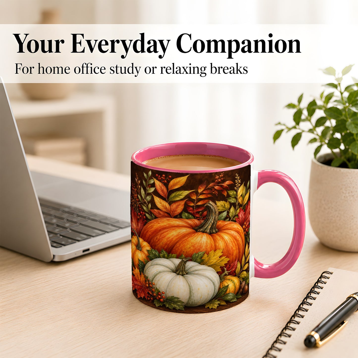 #pl[11oz|Pink] Rustic Autumn Pumpkin Coffee Mug, Fall Harvest Mug, Ceramic Cup