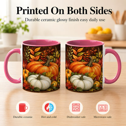 #pl[11oz|Pink] Rustic Autumn Pumpkin Coffee Mug, Fall Harvest Mug, Ceramic Cup