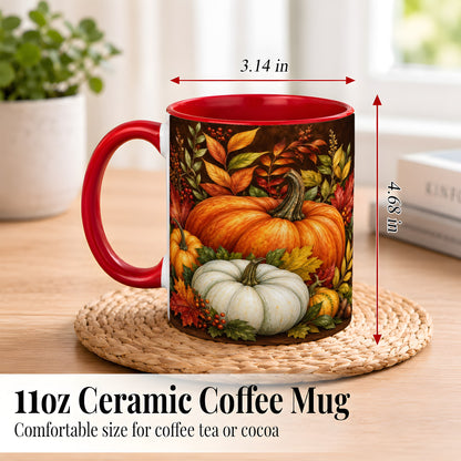 #pl[11oz|Red] Rustic Autumn Pumpkin Coffee Mug, Fall Harvest Mug, Ceramic Cup