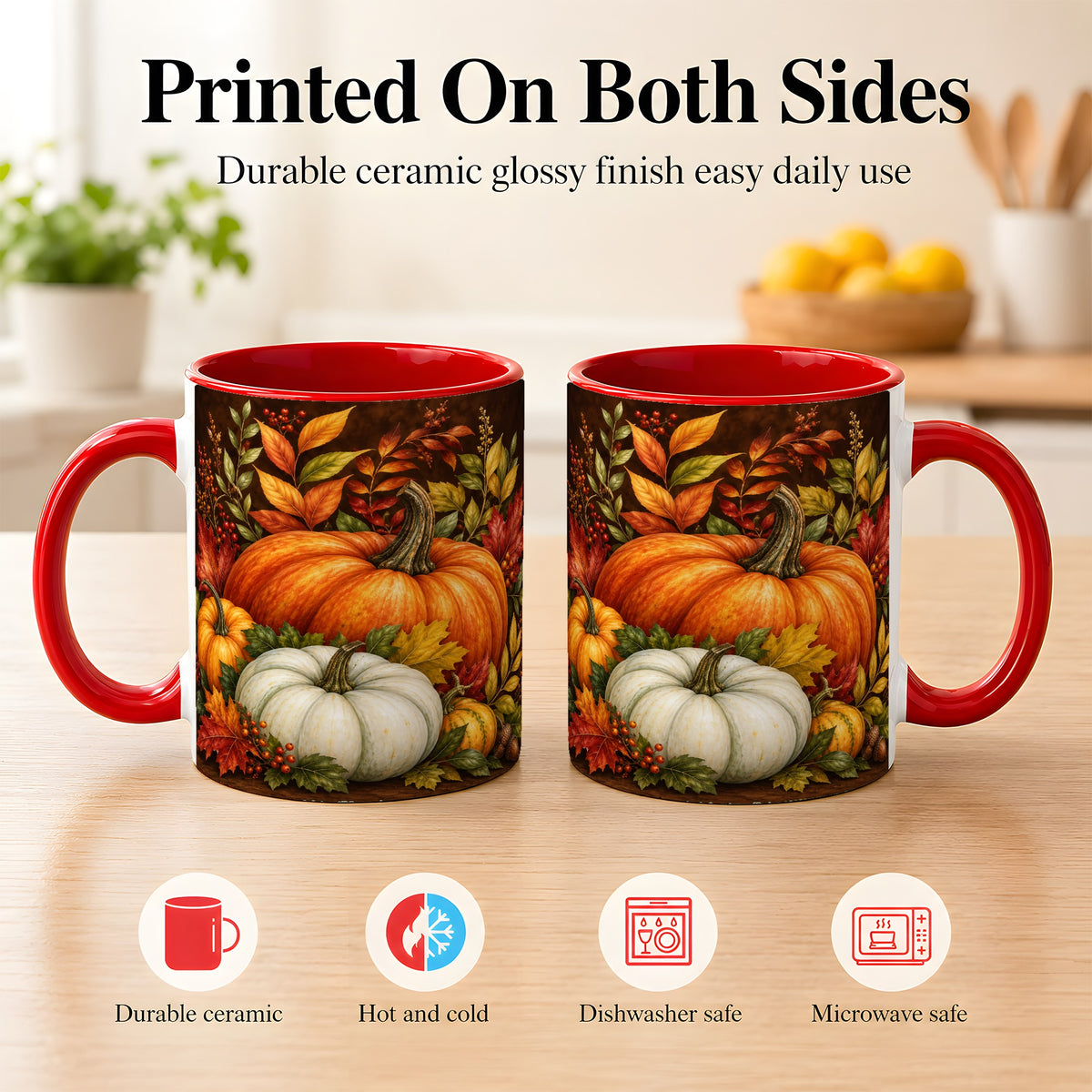 #pl[11oz|Red] Rustic Autumn Pumpkin Coffee Mug, Fall Harvest Mug, Ceramic Cup