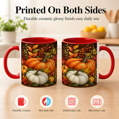 #pl[11oz|Red] Rustic Autumn Pumpkin Coffee Mug, Fall Harvest Mug, Ceramic Cup