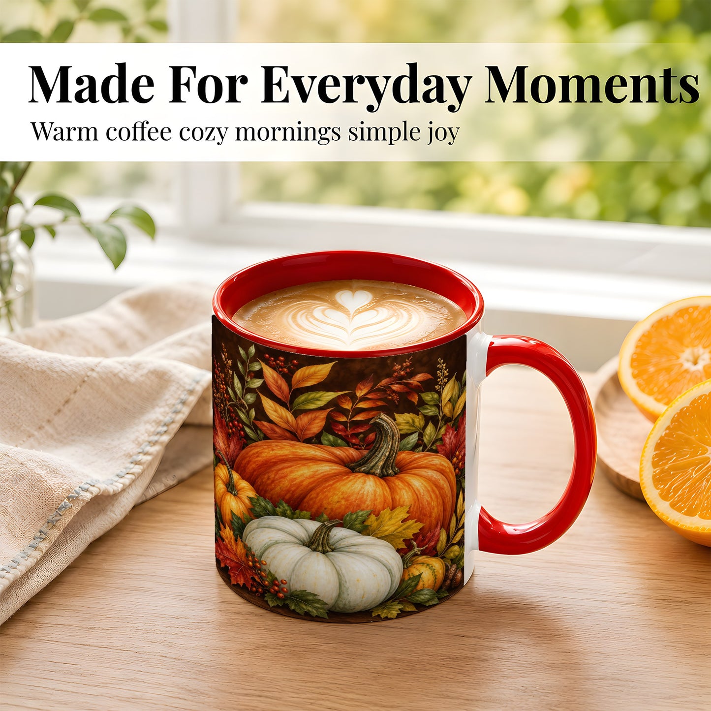 #pl[11oz|Red] Rustic Autumn Pumpkin Coffee Mug, Fall Harvest Mug, Ceramic Cup