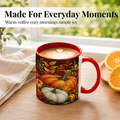 #pl[11oz|Red] Rustic Autumn Pumpkin Coffee Mug, Fall Harvest Mug, Ceramic Cup