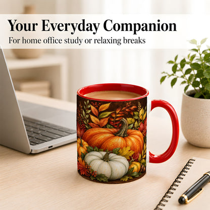 #pl[11oz|Red] Rustic Autumn Pumpkin Coffee Mug, Fall Harvest Mug, Ceramic Cup