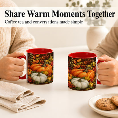 #pl[11oz|Red] Rustic Autumn Pumpkin Coffee Mug, Fall Harvest Mug, Ceramic Cup