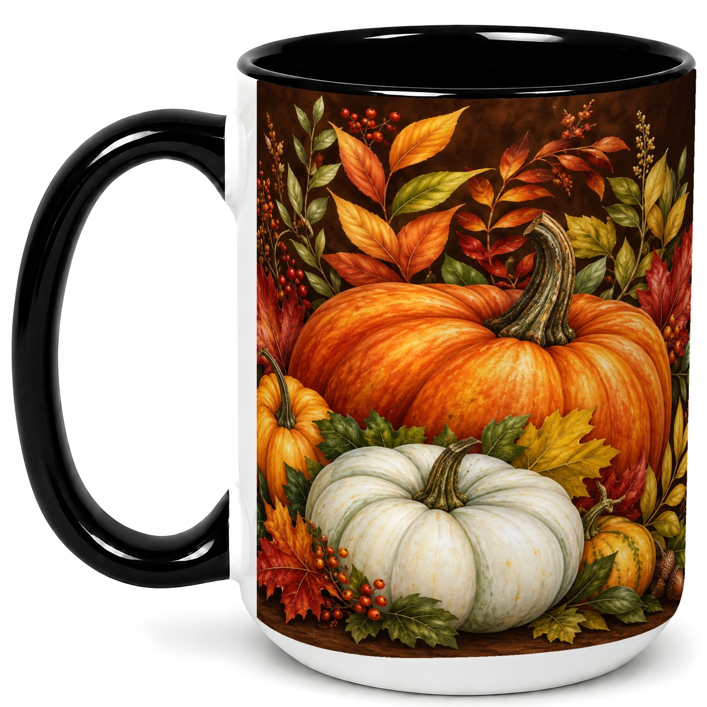#pl[15oz|Black] Rustic Autumn Pumpkin Coffee Mug, Fall Harvest Mug, Ceramic Cup