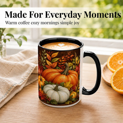 #pl[15oz|Black] Rustic Autumn Pumpkin Coffee Mug, Fall Harvest Mug, Ceramic Cup