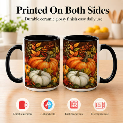 #pl[15oz|Black] Rustic Autumn Pumpkin Coffee Mug, Fall Harvest Mug, Ceramic Cup