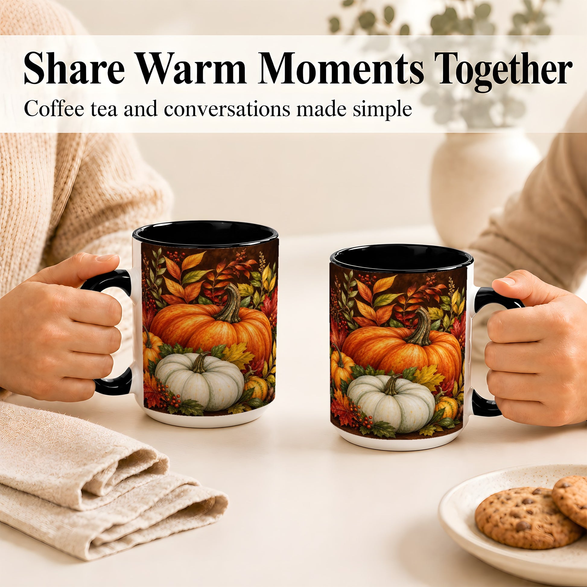 #pl[15oz|Black] Rustic Autumn Pumpkin Coffee Mug, Fall Harvest Mug, Ceramic Cup