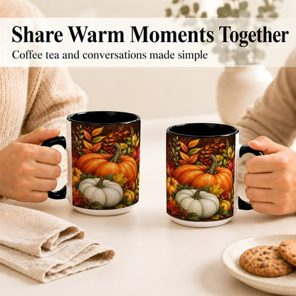 #pl[15oz|Black] Rustic Autumn Pumpkin Coffee Mug, Fall Harvest Mug, Ceramic Cup