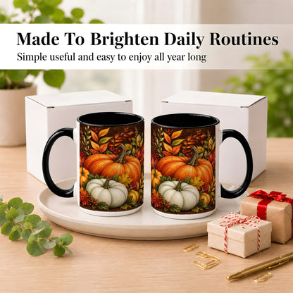 #pl[15oz|Black] Rustic Autumn Pumpkin Coffee Mug, Fall Harvest Mug, Ceramic Cup