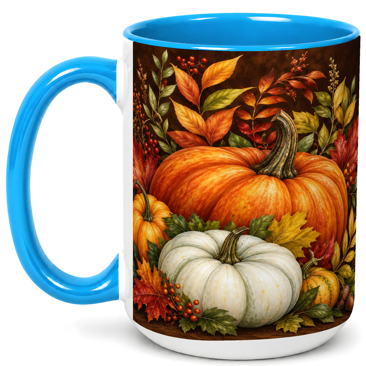 #pl[15oz|Blue] Rustic Autumn Pumpkin Coffee Mug, Fall Harvest Mug, Ceramic Cup
