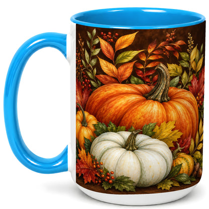 #pl[15oz|Blue] Rustic Autumn Pumpkin Coffee Mug, Fall Harvest Mug, Ceramic Cup