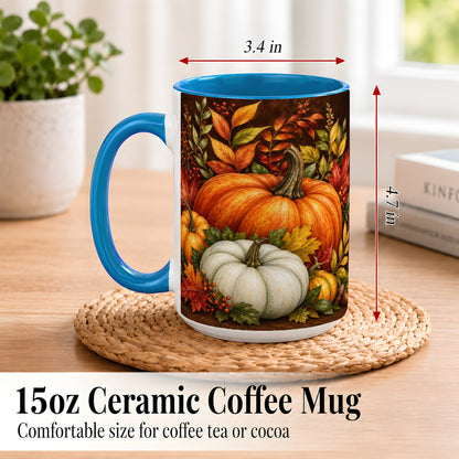 #pl[15oz|Blue] Rustic Autumn Pumpkin Coffee Mug, Fall Harvest Mug, Ceramic Cup