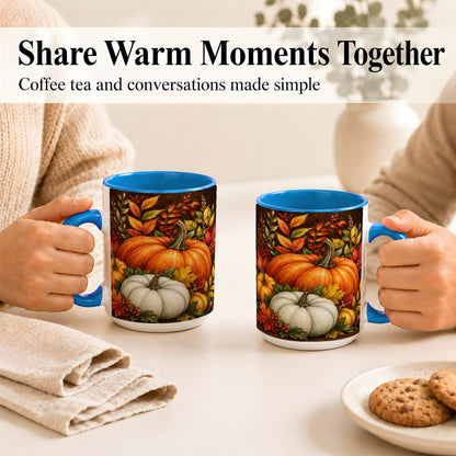 #pl[15oz|Blue] Rustic Autumn Pumpkin Coffee Mug, Fall Harvest Mug, Ceramic Cup