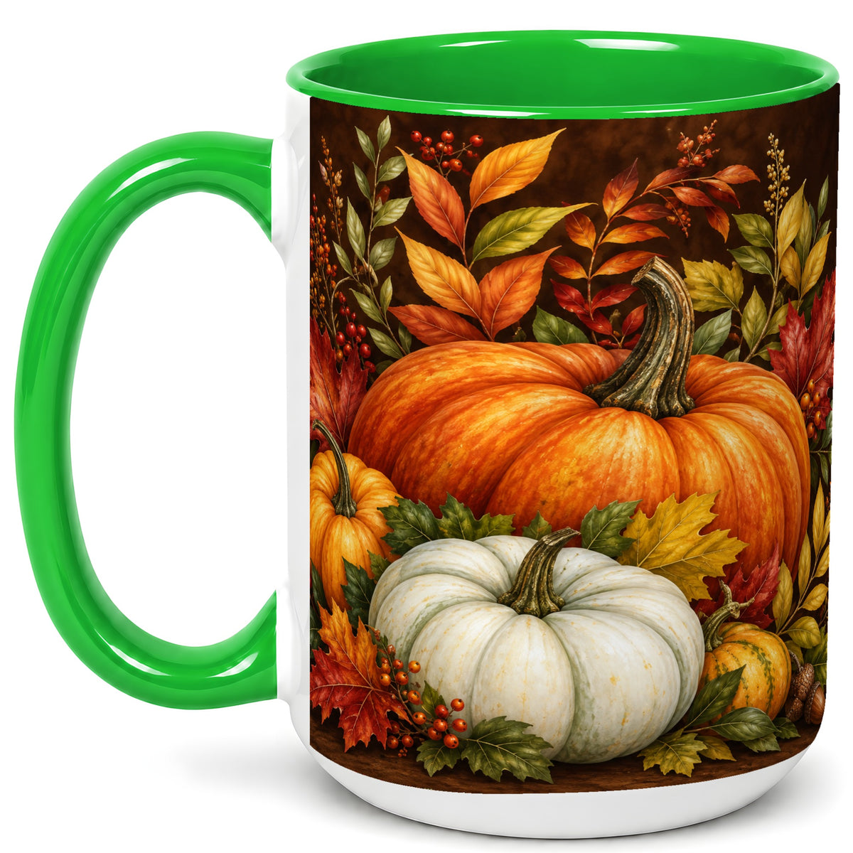 #pl[15oz|Green] Rustic Autumn Pumpkin Coffee Mug, Fall Harvest Mug, Ceramic Cup