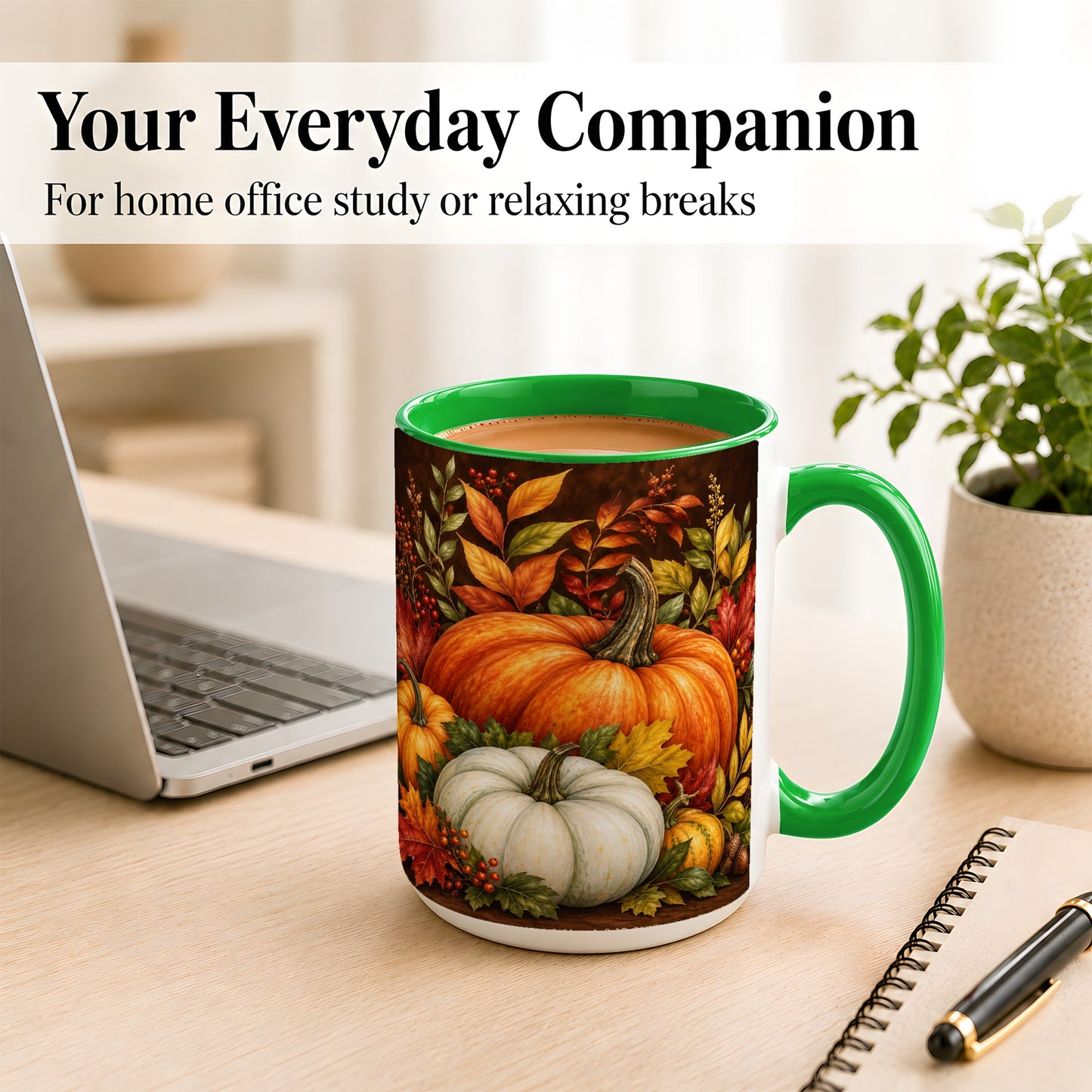 #pl[15oz|Green] Rustic Autumn Pumpkin Coffee Mug, Fall Harvest Mug, Ceramic Cup