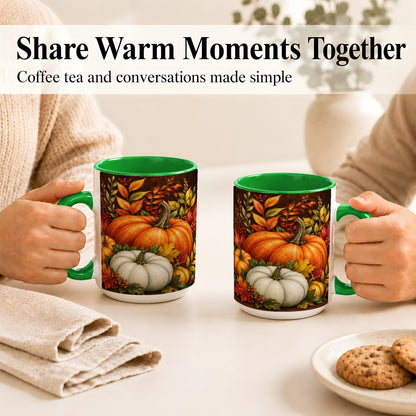 #pl[15oz|Green] Rustic Autumn Pumpkin Coffee Mug, Fall Harvest Mug, Ceramic Cup