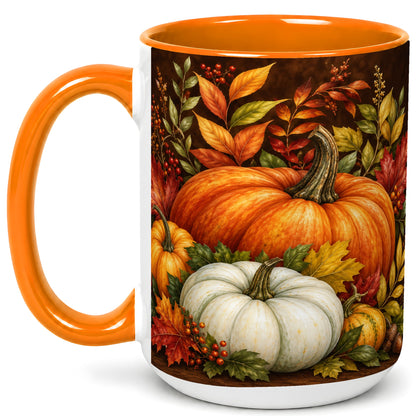 #pl[15oz|Orange] Rustic Autumn Pumpkin Coffee Mug, Fall Harvest Mug, Ceramic Cup