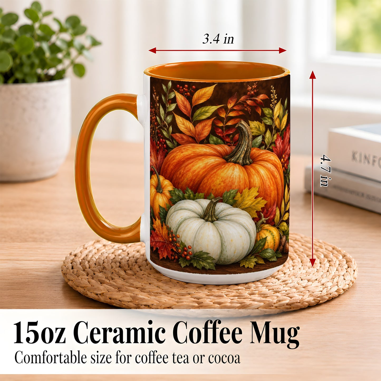#pl[15oz|Orange] Rustic Autumn Pumpkin Coffee Mug, Fall Harvest Mug, Ceramic Cup