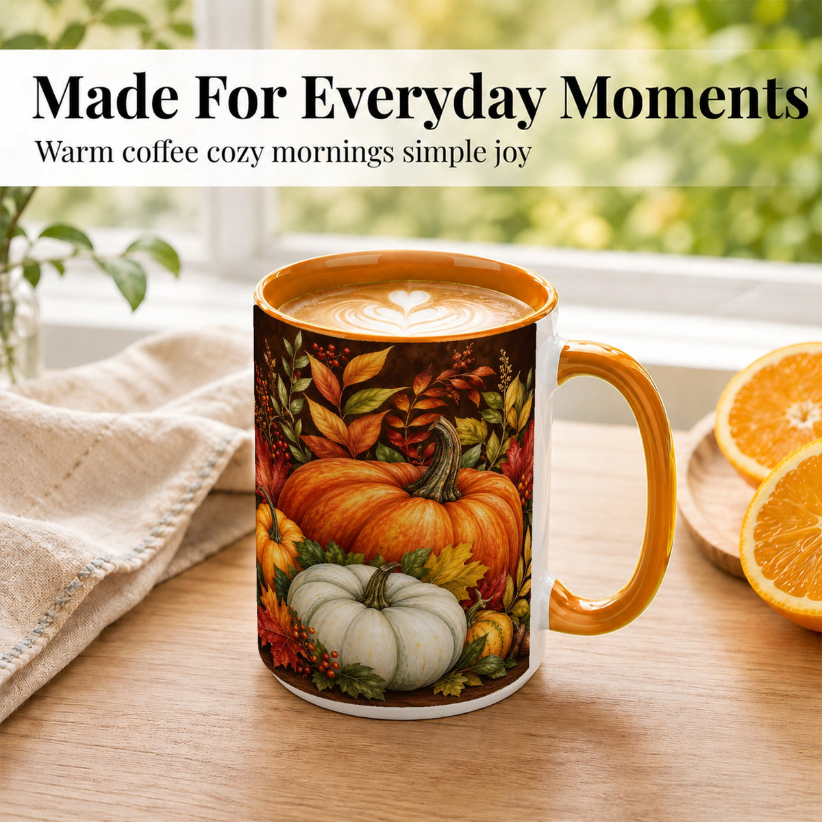 #pl[15oz|Orange] Rustic Autumn Pumpkin Coffee Mug, Fall Harvest Mug, Ceramic Cup