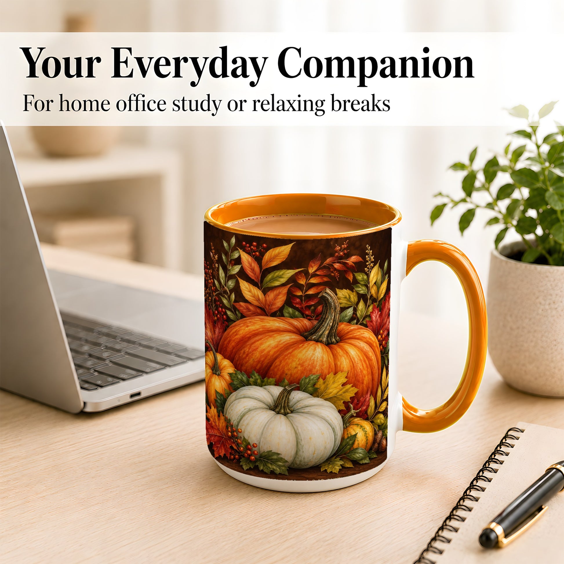 #pl[15oz|Orange] Rustic Autumn Pumpkin Coffee Mug, Fall Harvest Mug, Ceramic Cup