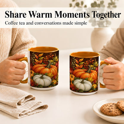#pl[15oz|Orange] Rustic Autumn Pumpkin Coffee Mug, Fall Harvest Mug, Ceramic Cup
