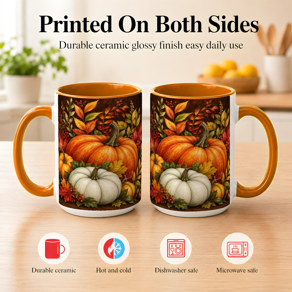 #pl[15oz|Orange] Rustic Autumn Pumpkin Coffee Mug, Fall Harvest Mug, Ceramic Cup