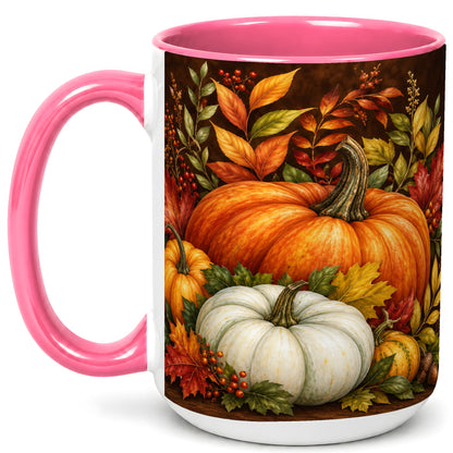 #pl[15oz|Pink] Rustic Autumn Pumpkin Coffee Mug, Fall Harvest Mug, Ceramic Cup