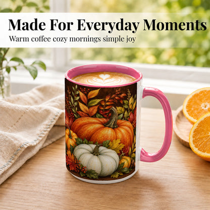 #pl[15oz|Pink] Rustic Autumn Pumpkin Coffee Mug, Fall Harvest Mug, Ceramic Cup