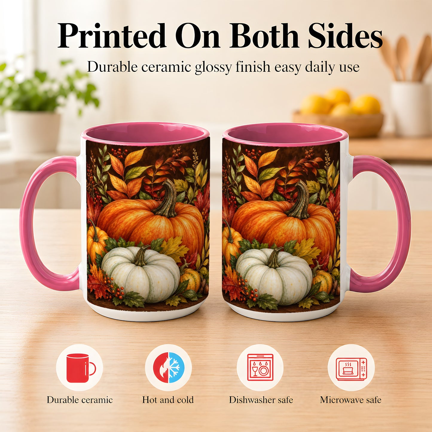 #pl[15oz|Pink] Rustic Autumn Pumpkin Coffee Mug, Fall Harvest Mug, Ceramic Cup