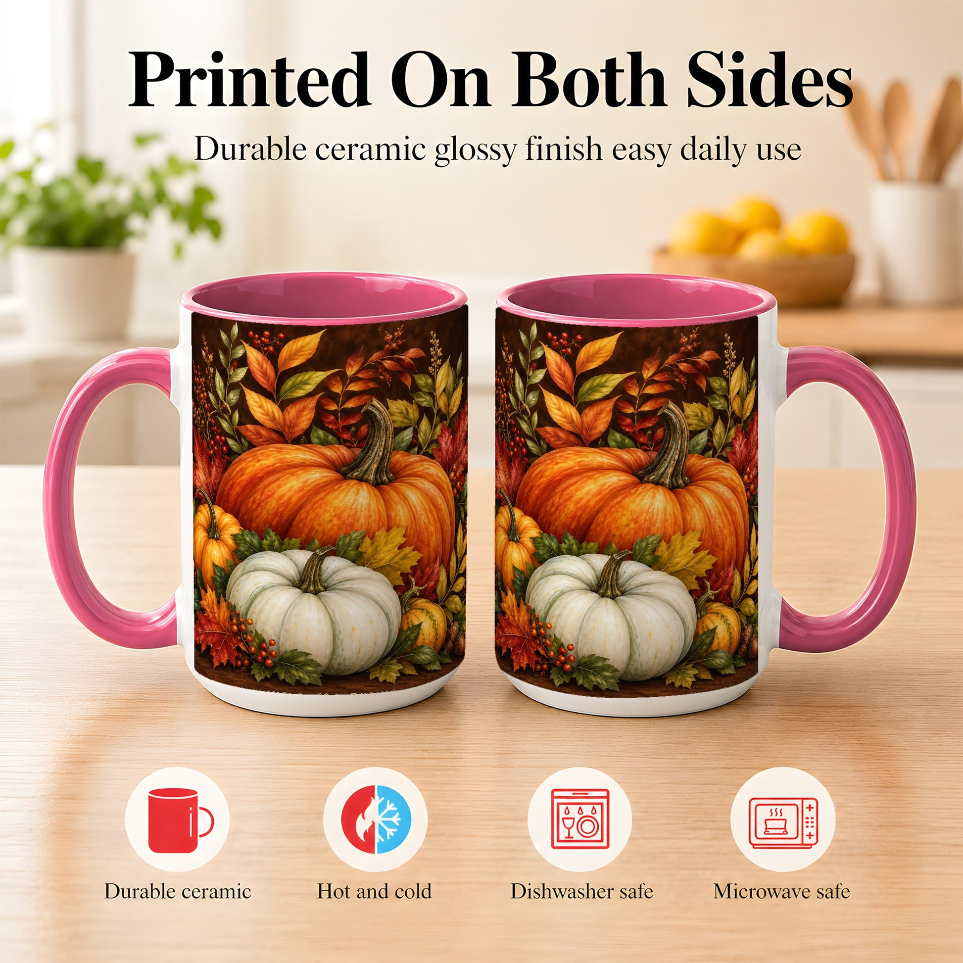 #pl[15oz|Pink] Rustic Autumn Pumpkin Coffee Mug, Fall Harvest Mug, Ceramic Cup