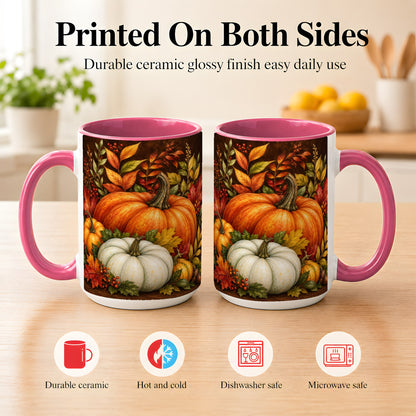 #pl[15oz|Pink] Rustic Autumn Pumpkin Coffee Mug, Fall Harvest Mug, Ceramic Cup