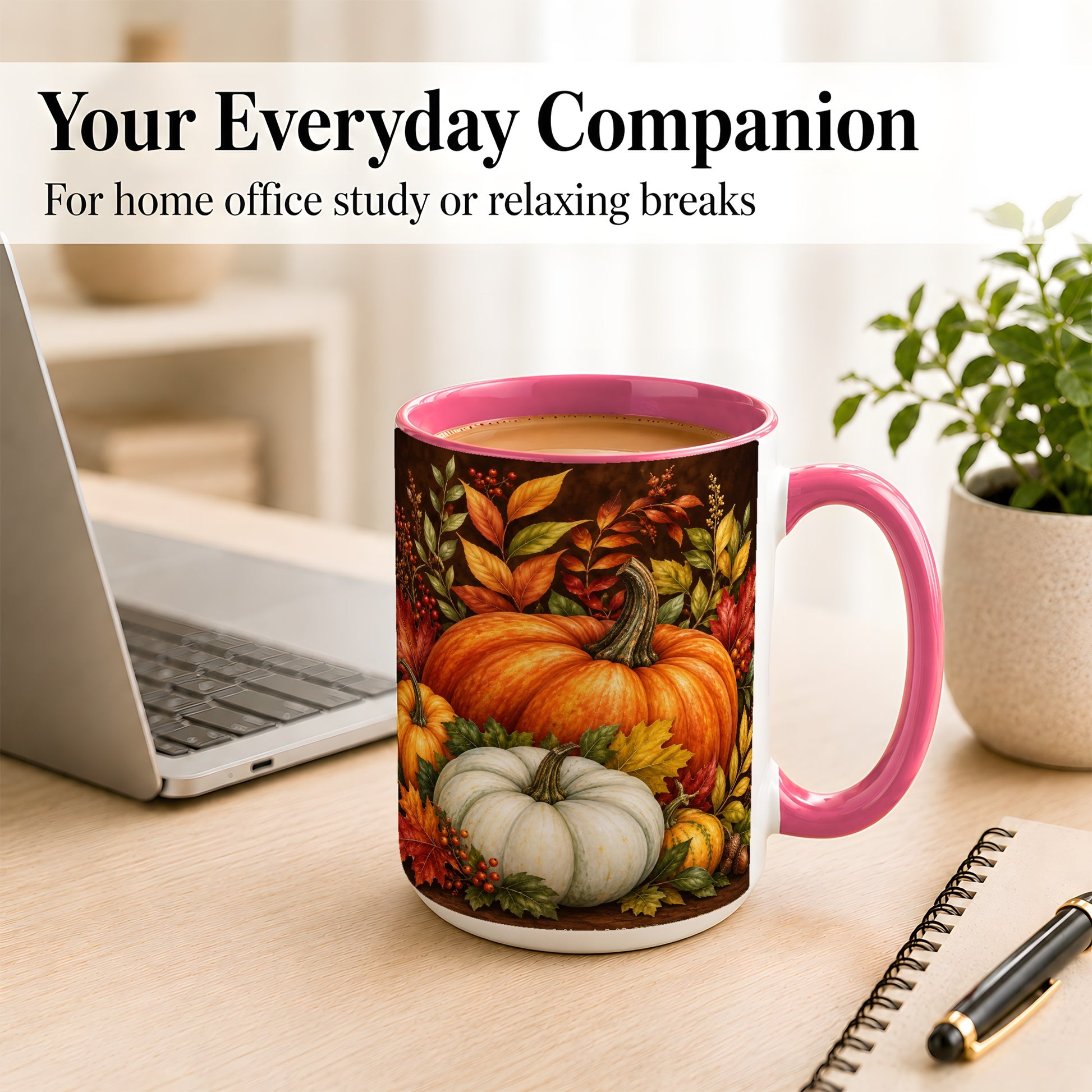 #pl[15oz|Pink] Rustic Autumn Pumpkin Coffee Mug, Fall Harvest Mug, Ceramic Cup