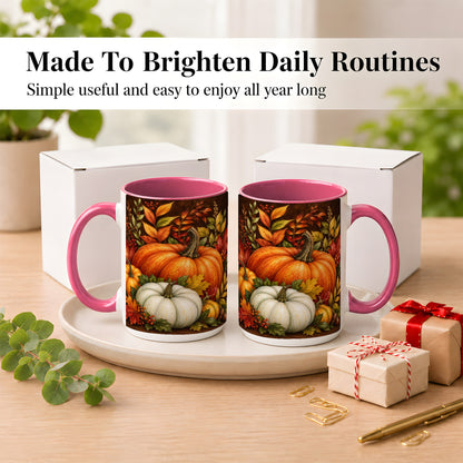 #pl[15oz|Pink] Rustic Autumn Pumpkin Coffee Mug, Fall Harvest Mug, Ceramic Cup