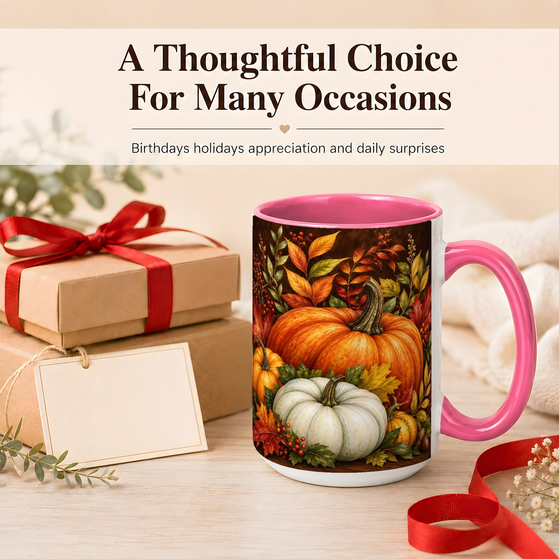 #pl[15oz|Pink] Rustic Autumn Pumpkin Coffee Mug, Fall Harvest Mug, Ceramic Cup
