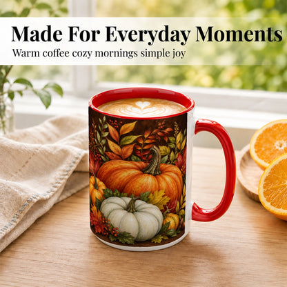 #pl[15oz|Red] Rustic Autumn Pumpkin Coffee Mug, Fall Harvest Mug, Ceramic Cup
