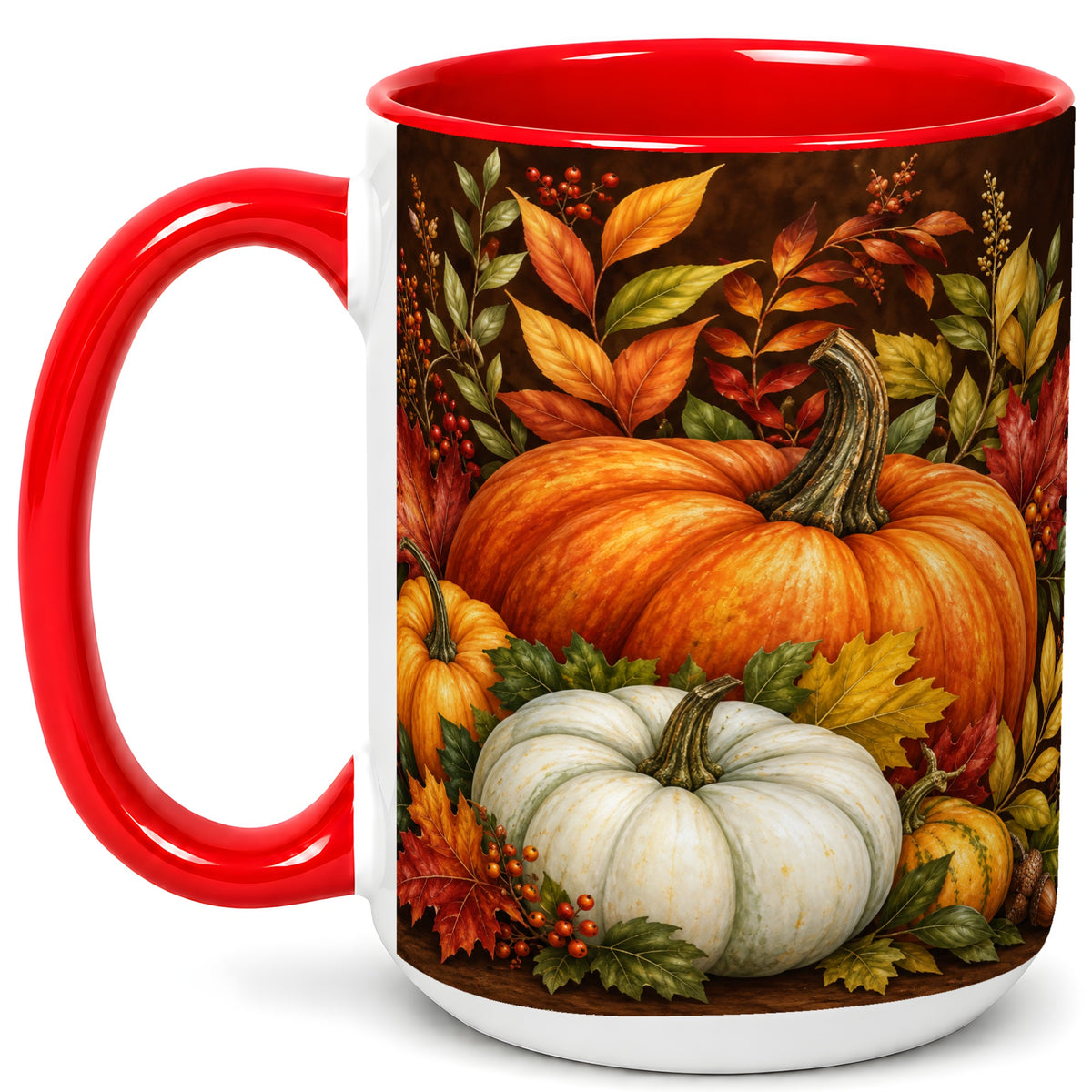 #pl[15oz|Red] Rustic Autumn Pumpkin Coffee Mug, Fall Harvest Mug, Ceramic Cup