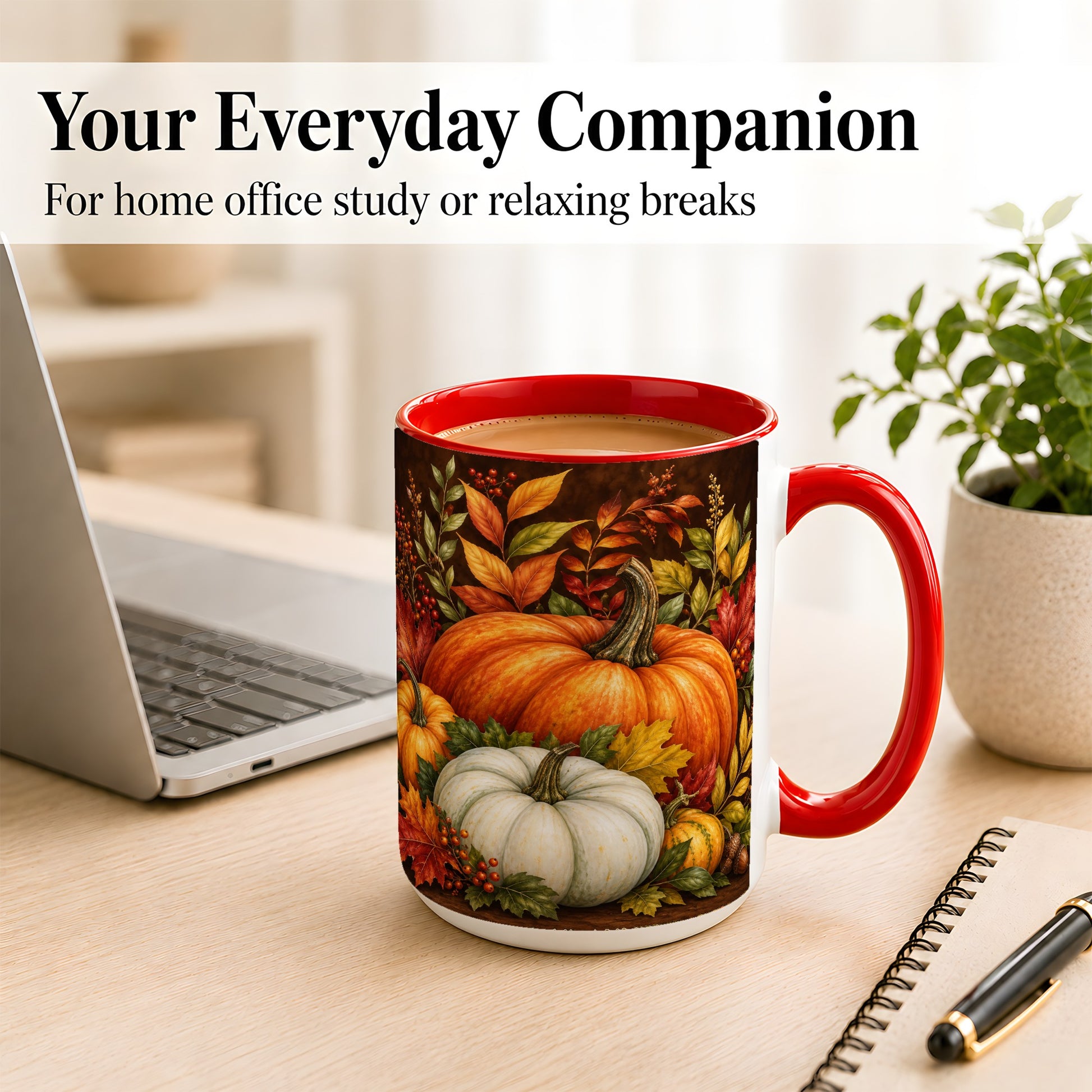 #pl[15oz|Red] Rustic Autumn Pumpkin Coffee Mug, Fall Harvest Mug, Ceramic Cup