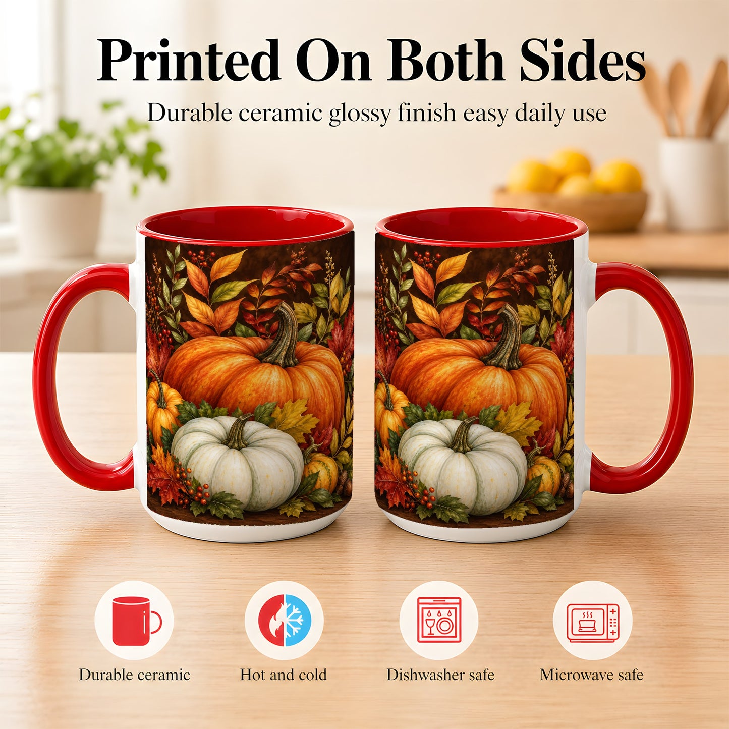 #pl[15oz|Red] Rustic Autumn Pumpkin Coffee Mug, Fall Harvest Mug, Ceramic Cup